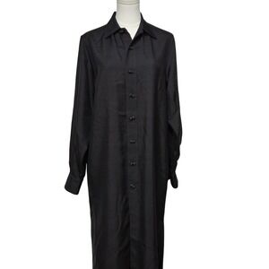 Rebecca De Ravenel Dress Womens 8 Black Silk Ming Maxi Shirt Button Front